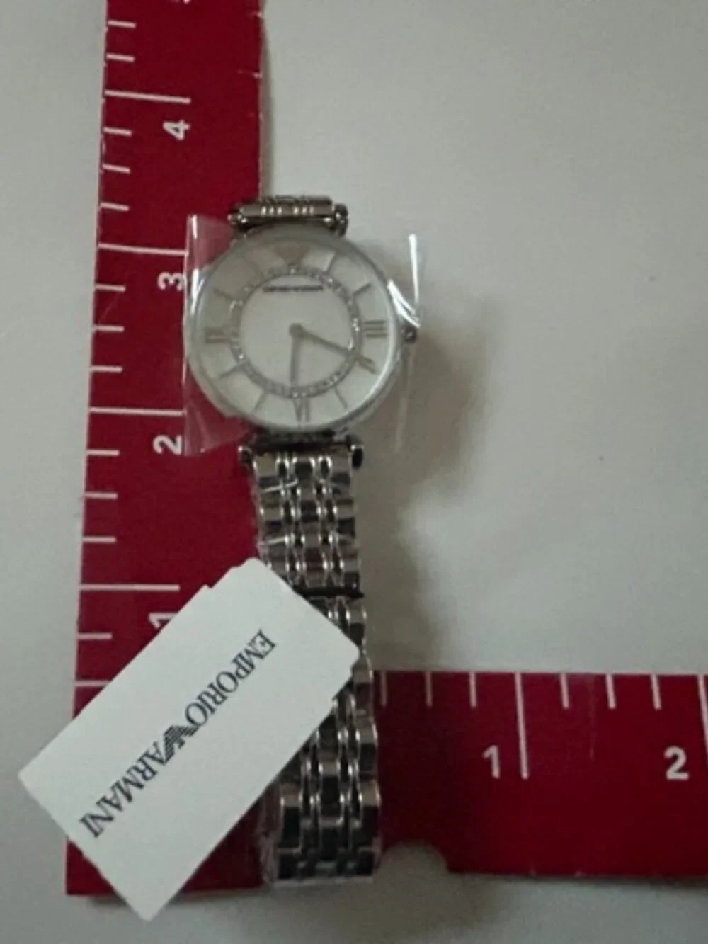 New Emporio Armani AR1908 Classic 32mm Women's Wristwatch - Silver w/Pearl Face